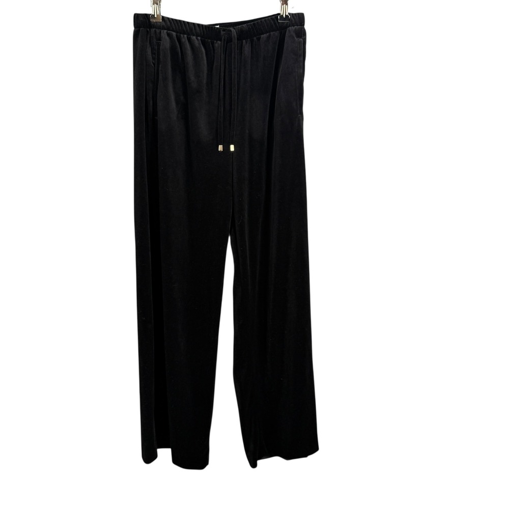 Zara Black Velvet Wide Leg Pants Womens Medium Pull-On Elastic Waist
